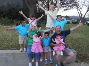Team Extended-Nichols learning the team pose at Easter. Even sweet Caroline got it!